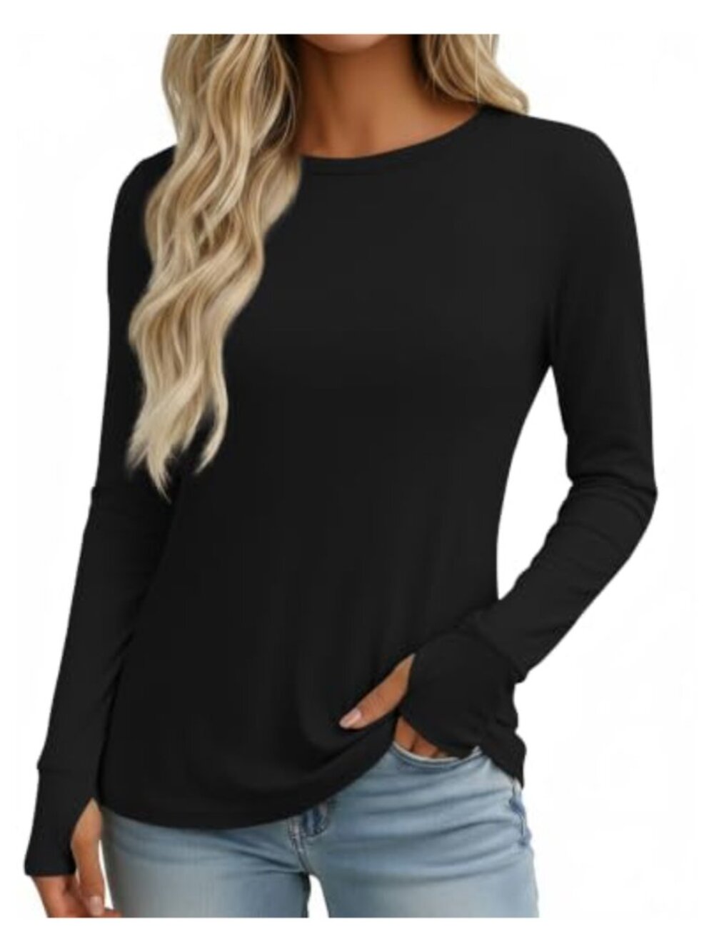Long Sleeve Crew Neck Thumbhole Top